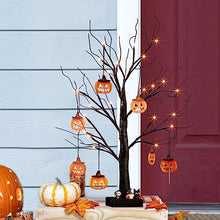 Load image into Gallery viewer, Vanthylit Halloween Decorations Black Halloween Tree Glittered with Orange Lights and Hanging Pumpkins, Halloween Table Decorations Lights for Halloween Decorations Indoor (2FT, Timer)