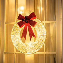 Load image into Gallery viewer, EAMBRITE Light up Christmas Wreath Decorations with 400 LEDs Mains Powered Front Door Wreath with Red Bow and Berries Hanging Garland for Holiday Festive Winter Wall Decor 47cm – Large, Sliver Gold