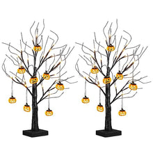 Load image into Gallery viewer, Eambrite Set of 2 Halloween Tree with 24 Orange LEDs Battery Operated Black Twig Tree with Pumpkin Ornaments Light up Halloween Decorations Indoor Spooky Party Decor Gifts for Kids (2pcs, 60cm/2ft)