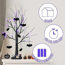 Load image into Gallery viewer, Vanthylit Black Tree Halloween Decotations, Battery Powered LED Purple Tree Lights with Bat Decorations, Glittered Halloween Spooky Tree for Tabletop Home Party Indoor Outdoor Decor (2FT, 2 Pack)
