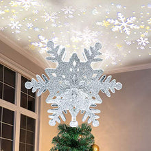 Load image into Gallery viewer, Christmas Tree Topper Lighted Snowflake, 3D Hollow Silver Snowflake Projector, Sliver Snow Tree Topper for Christmas Tree Decorations