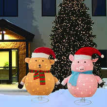 Load image into Gallery viewer, Eambrite 2.5FT Christmas Decorations Lights Collapsible Brown Bear Pink Pig Set Pop up Outdoor Xmas Decoration Gift for Kids (Set of 2)