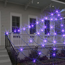 Load image into Gallery viewer, EAMBRITE Halloween Decorations Giant Spider Web with Purple Lights Light up Black Spiderweb Mains Powered Halloween Outdoor Lights Waterproof for Garden Yard Décor (5m/16ft)