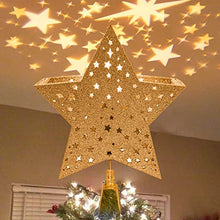 Load image into Gallery viewer, PEIDUO 11" 4LT Christmas Tree Topper Gold Star with Rotating Magic Ball for Xmas Tree Decoration