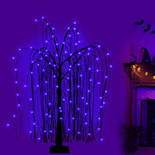 Load image into Gallery viewer, EAMBRITE Halloween Tree 4FT 180LED Black Willow Tree with Orange Purple Fairy Lights and Spider Web, Lighted Spooky Artificial Tree for Indoor Outdoor House Home Halloween Decorations