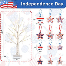 Load image into Gallery viewer, Vanthylit 4th of July Decorations Birch Tree Pack of 2 24 Pieces Independence Day Fabric Star Hanging Ornaments, Battery Powered Timer 24LED Warm White Lights for Patriotic Decor Home Party Decor