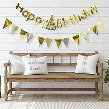 Load image into Gallery viewer, EAMBRITE Gold Happy Birthday Banners Birthday Buntings with 16ft / 50 LEDs Fairy Lights Birthday Decorations Kit Party Supplies for Birthday Party Décor