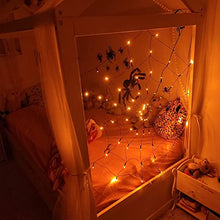 Load image into Gallery viewer, EAMBRITE Halloween Black Spider Web Lights with 70 Orange Lights Waterproof and 1 Black Spider for House Yard Window Garden Indoor and Outdoor Scary Halloween Decorations