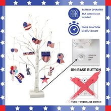 Load image into Gallery viewer, EAMBRITE 4th of July Decorations, 2FT Lighted Birch Tree with 12 Wooden 4th of July Accessories, Independence Day Decorations for Memorial Day Flag Day Home Table Decor, Battery Operated and Timer