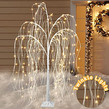 Load image into Gallery viewer, EAMBRITE 4FT Lighted Willow Tree, Weeping Willow Artificial Tree with 180 Twinkle Fairy Lights, White Christmas Tree for Home Office Holiday Party Indoor Outdoor Decoration