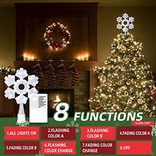 Load image into Gallery viewer, EAMBRITE Snowflake Christmas Tree Topper, 13 Inch White Snowflake Tree Topper with 50 Cool White Lights and 9 Modes Controller, Large Snowflake Treetop for Christmas Tree Decorations