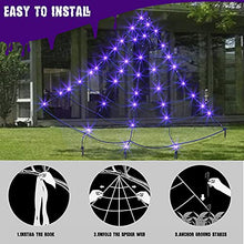 Load image into Gallery viewer, EAMBRITE Halloween Decorations Giant Spider Web with Purple Lights Light up Black Spiderweb Mains Powered Halloween Outdoor Lights Waterproof for Garden Yard Décor (5m/16ft)