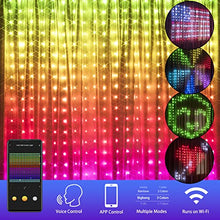Load image into Gallery viewer, EAMBRITE Fairy Curtain Lights Color Changing, 400 LED RGB Window Curtain Lights, 6.6 FT × 6.6 FT Hanging Lights Curtain Rainbow Smart
