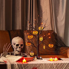 Load image into Gallery viewer, EAMBRITE Small Black Glitter Halloween Tree Light with 24 Orange LEDs Battery Operated Lighted Spooky Pumpkin Display Tree for Party Decoration (60cm/2ft)