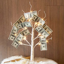 Load image into Gallery viewer, EAMBRITE Money Tree Gift Holder, Lighted Birch Tree 2FT 24LED, Battery/USB Powered Timer Light Up Display Twig Gift Card Tree with 12 Clear Clips and 6 Cards for Home Christmas Graduation Photo Memo