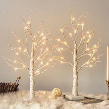 Load image into Gallery viewer, Vanthylit Tabletop Christmas Tree, White Birch Tree with LED Lights- Set of 2, Warm White Small Tree Lights Battery Powered Timer, Lighted Tree for Mantle Christmas Decorations (2FT, 24LED)