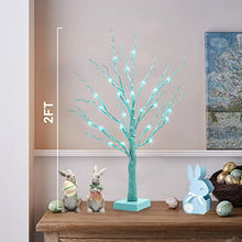 Load image into Gallery viewer, EAMBRITE Blue Easter Tree with Lights Easter Table Decorations Light up Hanukkah Tree Small Twig Tree Battery Operated with Timer for Home Party Spring Decor (2ft/60cm)