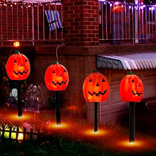 Load image into Gallery viewer, PEIDUO 4PK Halloween Yard Stakes with 20LT Warm White Lights, Pumpkin Pathway Lights for Outdoor Driveway Walkway Garden Lawn Decor, Sidewalk Decorations
