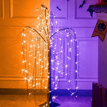 Load image into Gallery viewer, EAMBRITE Halloween Tree 4FT 180LED Black Willow Tree with Orange Purple Fairy Lights and Spider Web, Lighted Spooky Artificial Tree for Indoor Outdoor House Home Halloween Decorations