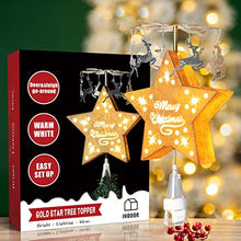 Load image into Gallery viewer, PEIDUO Animated Christmas Tree Topper Gold Star Tree Topper with Rotary Sleigh Reindeer Patents for Xmas Tree Topper Decoration