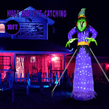 Load image into Gallery viewer, EAMBRITE 10 FT Halloween Inflatable Witch with 248LED Cool White Lights, Giant Scary Witch Blow Up Outdoor Halloween Decorations for Yard, Garden, Lawn, Party