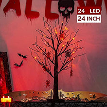 Load image into Gallery viewer, EAMBRITE 2FT Halloween Decorations Black Spooky Tree with 24 LED Red Lights and 6 Spiders for Halloween Decoration Battery Operated Indoor Decoration