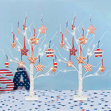 Load image into Gallery viewer, PEIDUO 4th of July Decorations for Home, 2PK Artificial Tree with 4th of July Accessories, Battery Powered Independence Day Decorations with Timer, Lighted Birch Tree with LED Lights (2FT Warm White)