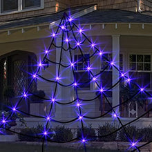 Load image into Gallery viewer, PEIDUO Spider Web Decoration Outdoor,16 * 15FT Giant Halloween Spider Web with 135 LED Purple Lights, Spider Web Lights for Party Yard Bar Haunted House Halloween Decor