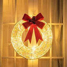 Load image into Gallery viewer, EAMBRITE Light up Christmas Wreath Decorations with 400 LEDs Mains Powered Front Door Wreath with Red Bow and Berries Hanging Garland for Holiday Festive Winter Wall Decor 47cm – Large, Sliver Gold