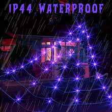 Load image into Gallery viewer, Vanthylit Halloween Decorations, Giant Spider Web Lights with 135 LED Purple Lights Black Spider Web for Outdoor Halloween Decorations Party Yard Haunted Mansion Decor