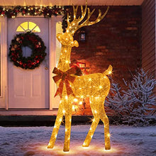 Load image into Gallery viewer, EAMBRITE Christmas Reindeer with Red Bow, 5FT Light Up Reindeer Outdoor Christmas Decorations for Yard Garden
