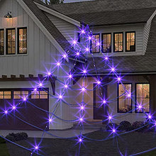 Load image into Gallery viewer, EAMBRITE Halloween Decorations Giant Spider Web with Purple Lights Light up Black Spiderweb Mains Powered Halloween Outdoor Lights Waterproof for Garden Yard Décor (5m/16ft)