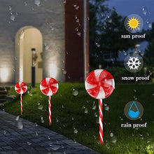 Load image into Gallery viewer, Vanthylit 3PK Peppermint Pathway Markers with 48LT Multi-Functions Fairy Lights Christmas Lawn Candy Cane Stake Lights for Outdoor Decorations