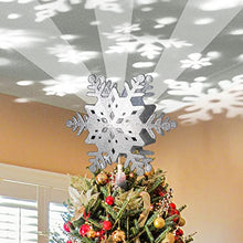 Load image into Gallery viewer, PEIDUO Christmas Clearance 10" Glittering Silver Hollow Snowflake Christmas Tree Top Lights with Rotating Snowflakes Projector Christmas Tree Decoration