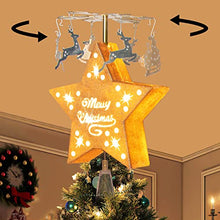 Load image into Gallery viewer, PEIDUO Animated Christmas Tree Topper Gold Star Tree Topper with Rotary Sleigh Reindeer Patents for Xmas Tree Topper Decoration