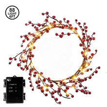 Load image into Gallery viewer, EAMBRITE Christmas Decorations 1.8m 88 LEDs Red Frosted Holly Berry Garland with Warm White Light Waterproof Vine with Lights for Indoor Outdoor Home Garden Party Decoration