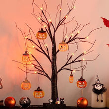 Load image into Gallery viewer, Vanthylit Halloween Decorations Black Halloween Tree Glittered with Orange Lights and Hanging Pumpkins, Halloween Table Decorations Lights for Halloween Decorations Indoor (2FT, Timer)