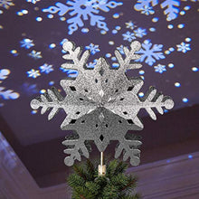 Load image into Gallery viewer, PEIDUO Christmas Clearance 10" Glittering Silver Hollow Snowflake Christmas Tree Top Lights with Rotating Snowflakes Projector Christmas Tree Decoration
