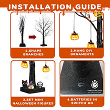 Load image into Gallery viewer, EAMBRITE Halloween Tree, 2FT Black Spooky Tree with 24 LED Orange Lights and 8 Pumpkins, Battery Operated Small Tabletop Black Tree with Timer for Halloween Decorations Christmas Room Home Fireplace