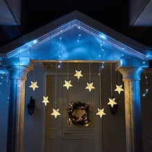 Load image into Gallery viewer, Vanthylit Star Curtain String Lights with Twinkle Lights Warm White Window Fairy Lights with Waterproof Transformer Christmas Star Decoration Lights for Indoor and Outdoor Decoration