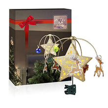 Load image into Gallery viewer, Padoo Godlen Star Whirligig Warm White Light Hollow Star Carousel Tree Topper Christmas Tree Decoration