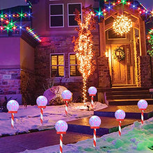 Load image into Gallery viewer, Vanthylit Christmas Decorations, 4PK RGB Shimmering Ball with Candy Cane Pathway Markers Decorative Lights Outdoor Stake Light Decoration