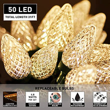 Load image into Gallery viewer, PABIPABI C9 Outdoor Christmas Lights 31ft 50 LED String Lights Connectable Commercial Grade Outdoor & Indoor Xmas Decorative Light Strand Christmas Trees Halloween Garden Patio Parties Warm White.