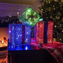 Load image into Gallery viewer, Christmas Decorations, Vanthylit 3PK Christmas Lighted Gift Boxes with Red Blue and Green Glittering Present Boxes with 48LED for Indoor Outdoor Use