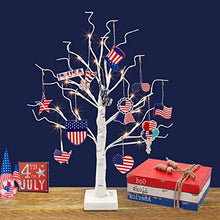 Load image into Gallery viewer, PEIDUO 4th of July Decorations for Home, Artificial Tree with 4th of July Accessories, Battery Powered Patriotic Decorations with Timer, Lighted Birch Tree with LED Lights (2FT Warm White)