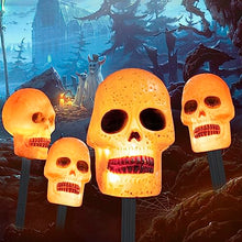 Load image into Gallery viewer, EAMBRITE 4PK 20LT Halloween Skull Pathway Lights End-connectable Skull Stake Lights Waterproof for Halloween Decorations Outdoor Yard Garden Party