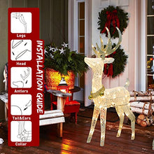Load image into Gallery viewer, EAMBRITE 48” 70LT Pre-Lit Christmas Glittering Reindeer with Gold Jingle Bell and Twinkle Light Outdoor Holiday Mesh Standing Buck Deer Decorations for Home Lawn Yard Garden Indoor Outdoor Plug in