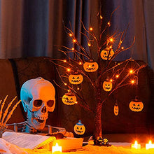Load image into Gallery viewer, EAMBRITE Halloween Tree, 2FT Black Spooky Tree with 24 LED Orange Lights and 8 Pumpkins, Battery Operated Small Tabletop Black Tree with Timer for Halloween Decorations Christmas Room Home Fireplace