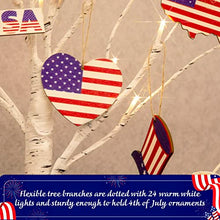 Load image into Gallery viewer, PEIDUO 4th of July Decorations for Home, Artificial Tree with 4th of July Accessories, Battery Powered Patriotic Decorations with Timer, Lighted Birch Tree with LED Lights (2FT Warm White)