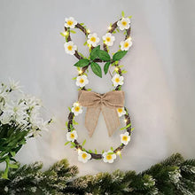 Load image into Gallery viewer, Vanthylit Easter Bunny Wreath, LED Lighted Rattan Spring Wreath Battery Operated with Linen Bow and Flower Vines Light up Easter Decoration for Front Door Window Wall Home Party